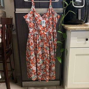 torrid Coral Floral Midi Dress with Mint Accents
